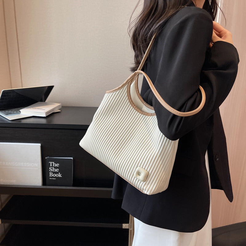 AMBER Pleated Vegan Leather Shoulder Tote