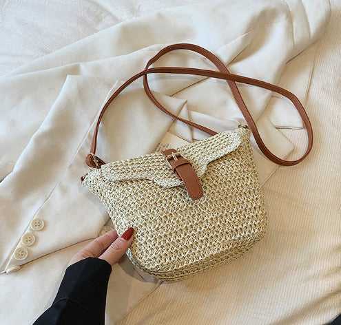 RAFFIA Straw Bucket Crossbody Bag