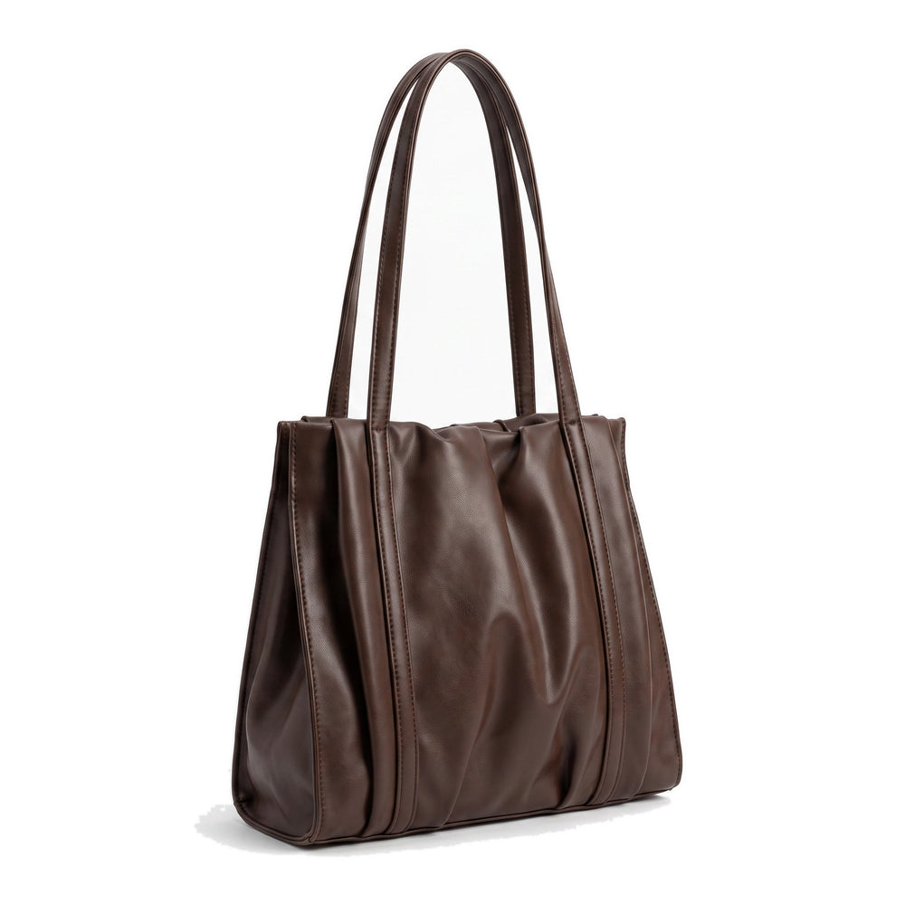 ROMY Leather Pleated Tote Bag in brown