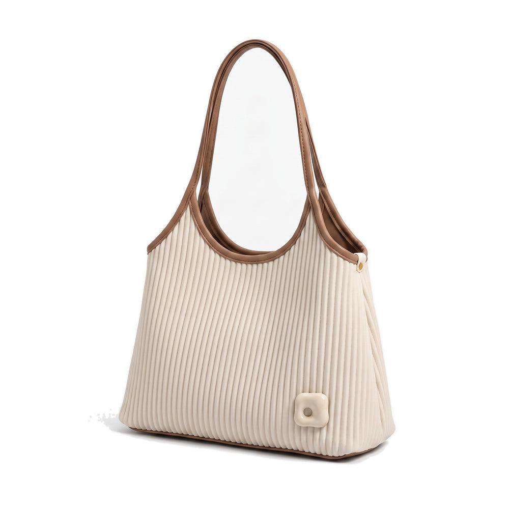 AMBER Pleated Leather Shoulder Bag in beige