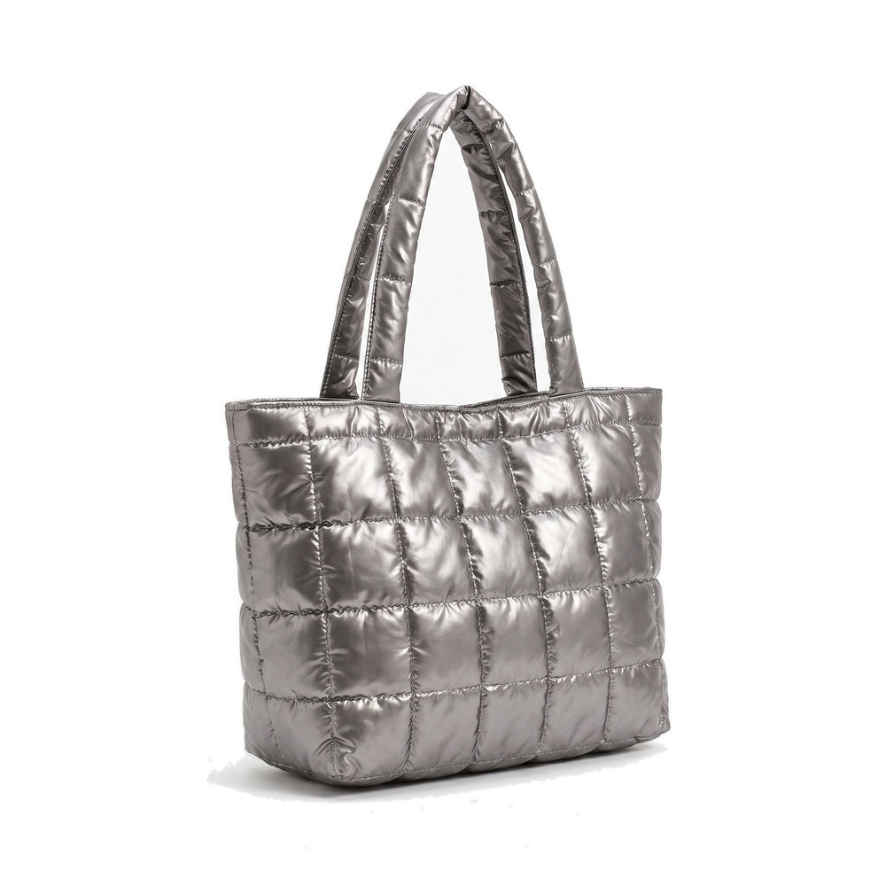 CARO Quilted Nylon Tote Bag in silver