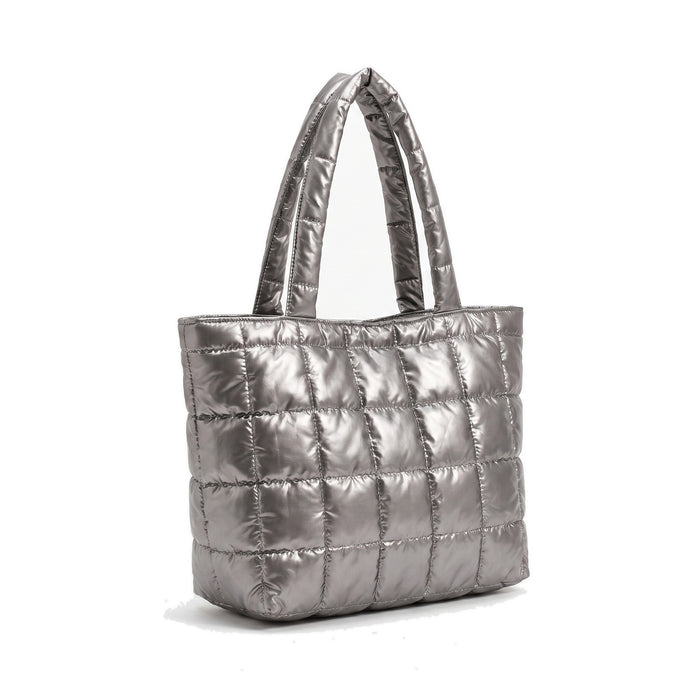 CARO Quilted Nylon Tote Bag in silver