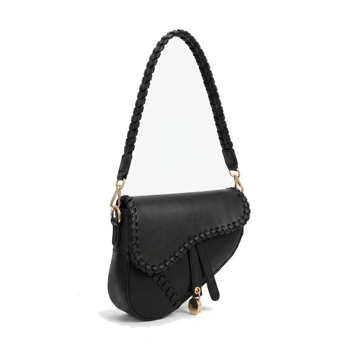 COEUR Leather Saddle Crossbody Bag in black