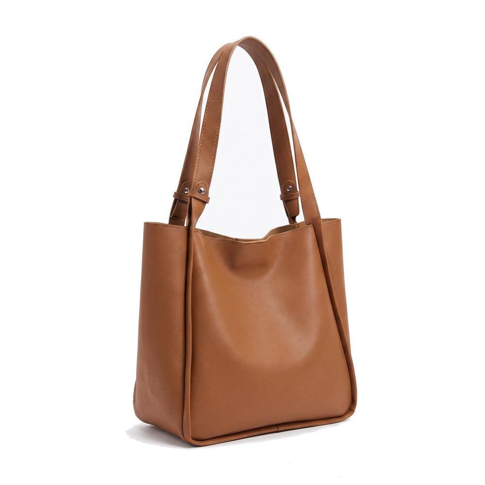 HAZEL Leather Bucket Tote Bag in brown