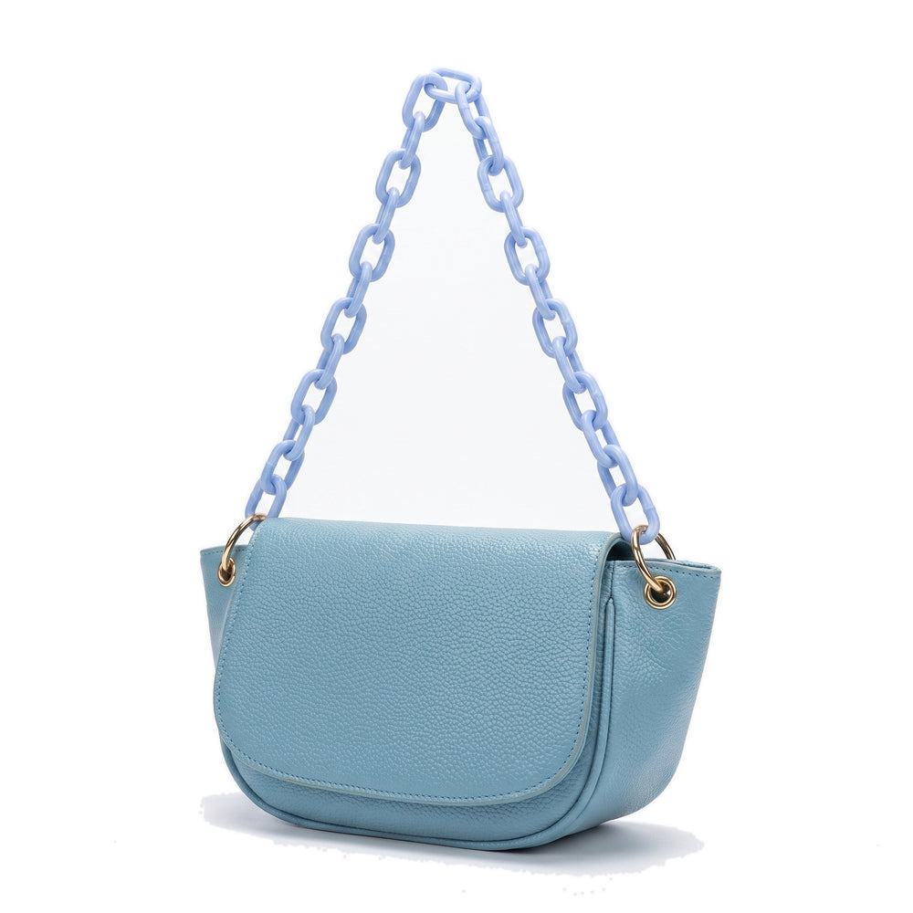 IRIS Leather Chain Crossbody Bag in light blue