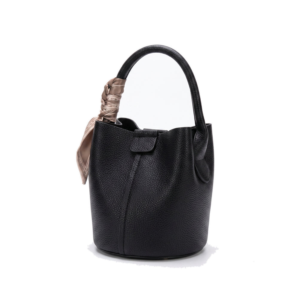 LEA Leather Bucket Crossbody Bag in black