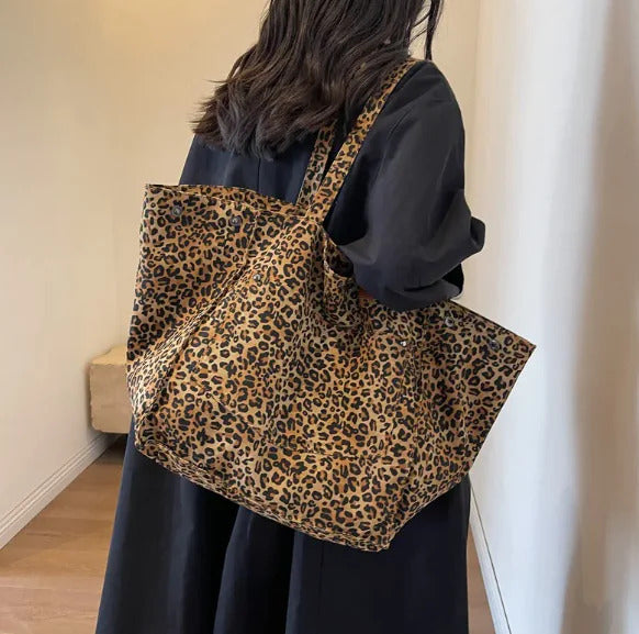 LEONI Leopard Print Canvas Tote Bag
