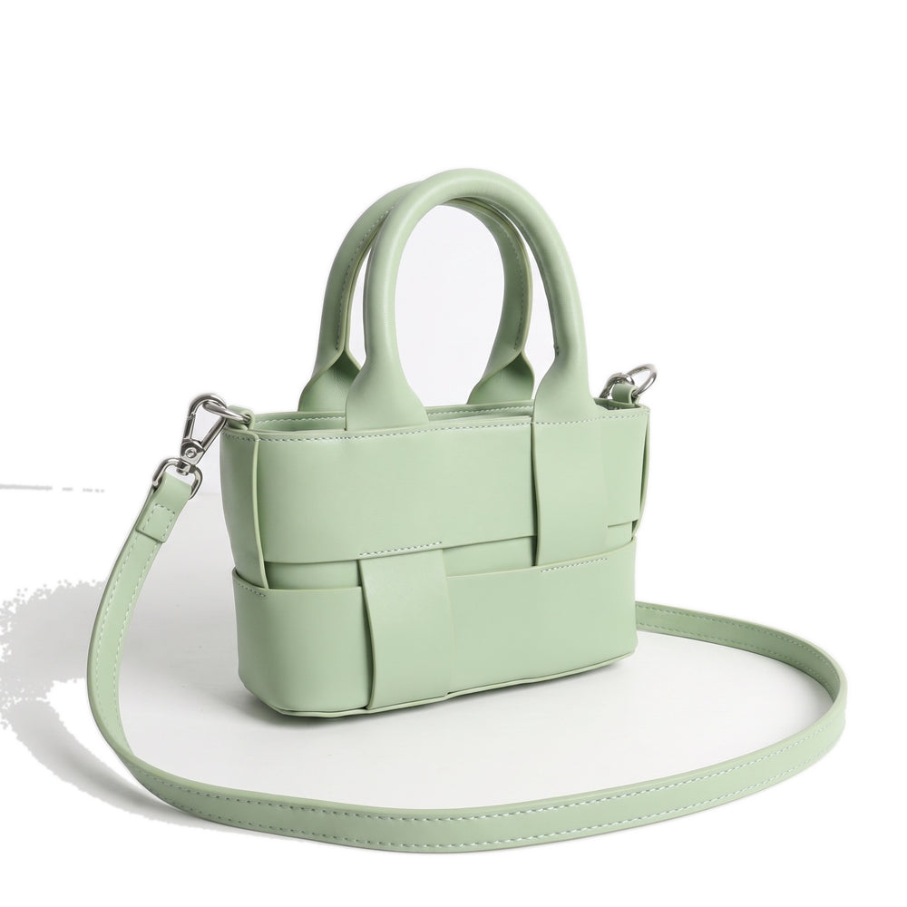 MAYA Woven Leather Mini Tote Handbag in mint green
