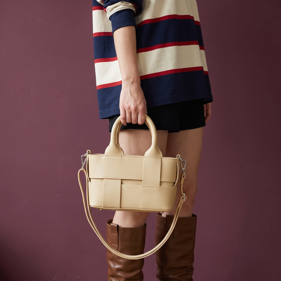 MAYA Woven Vegan Leather Top Handle Handbag