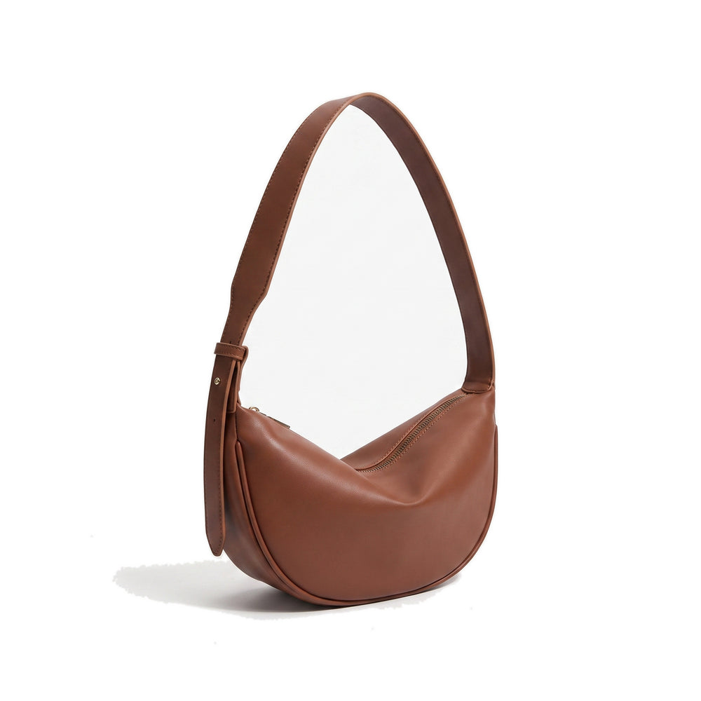 MOCHI Leather Crescent Crossbody Bag in brown