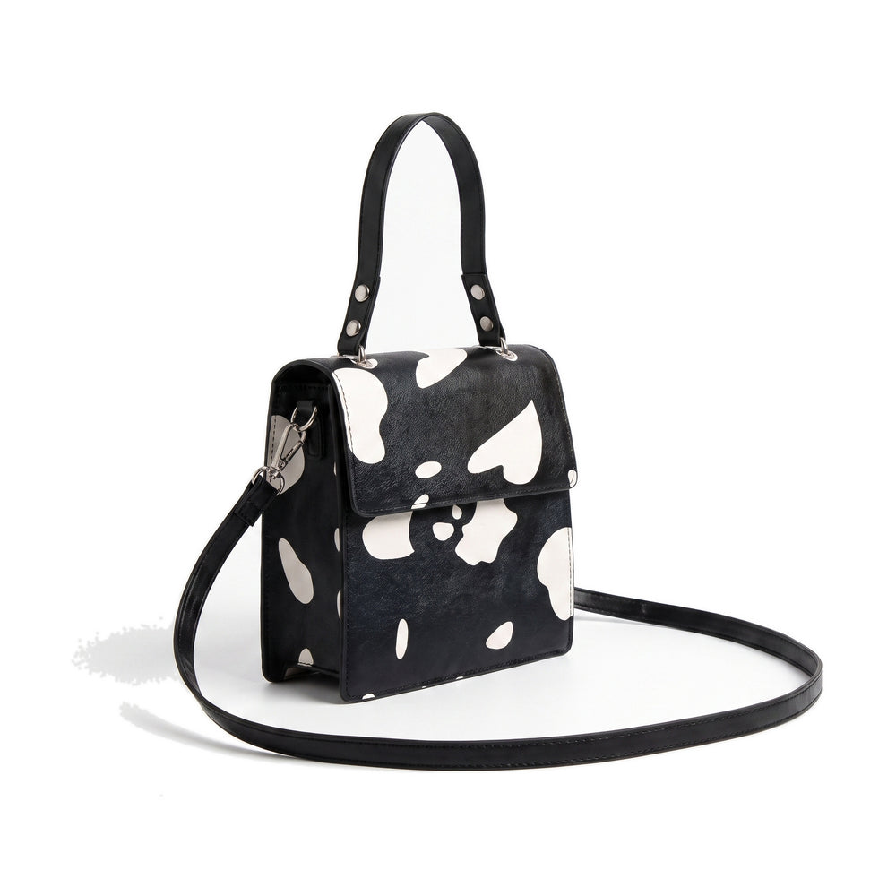PETRA Leather Mini Handbag in cow print black