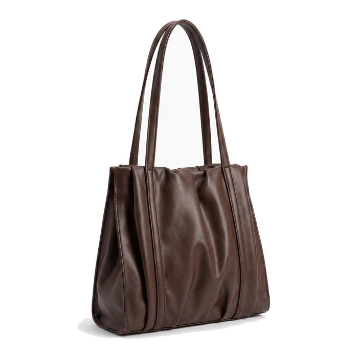 ROMY Leather Pleated Tote Bag in brown
