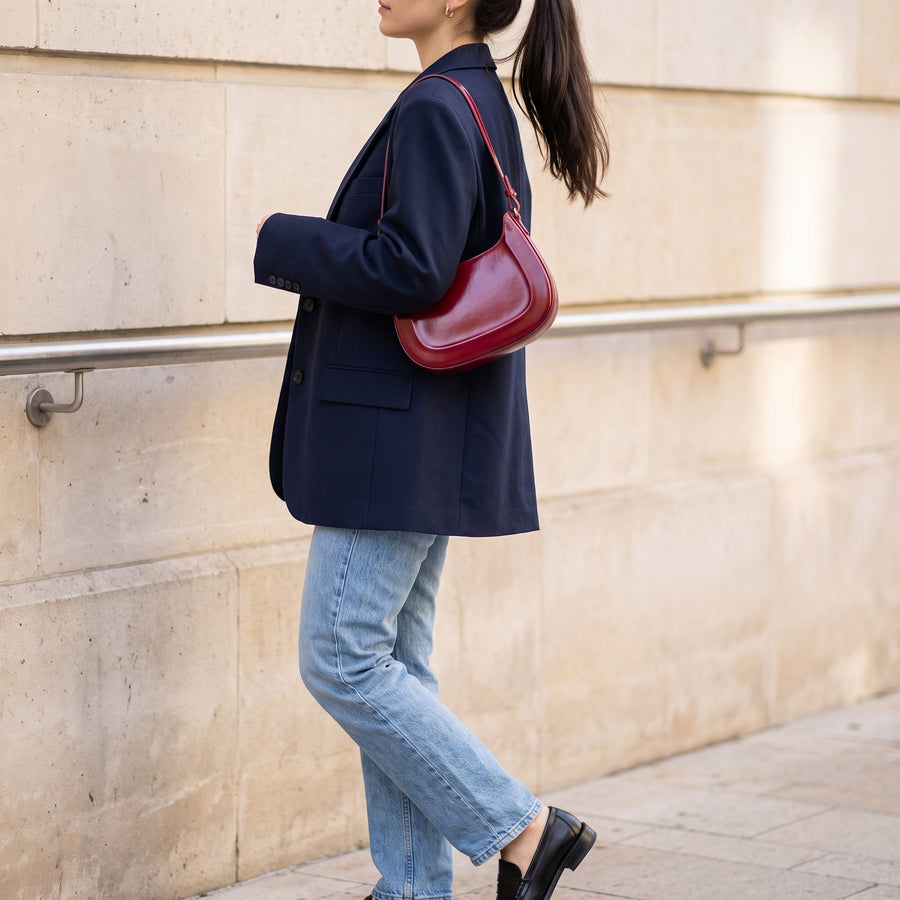 SELLE Patent Demi-Lune Shoulder Bag