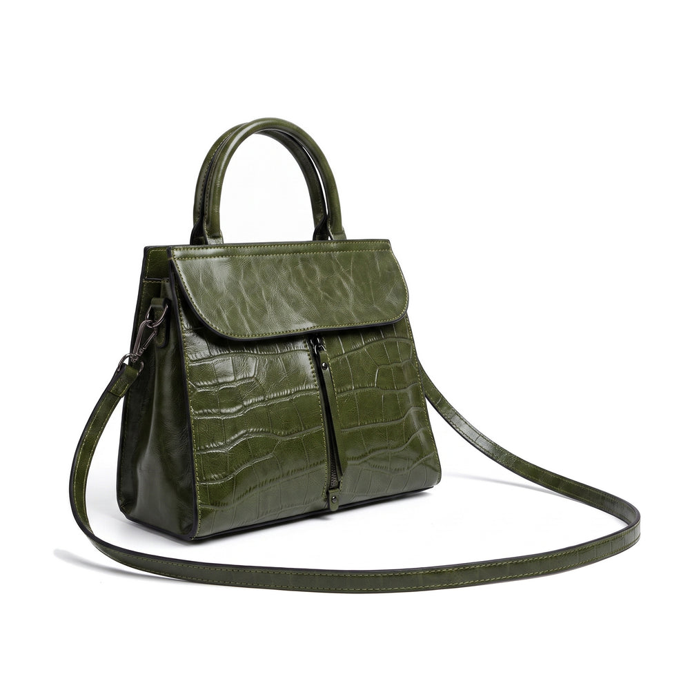 STONE Croc Leather Handbag in green