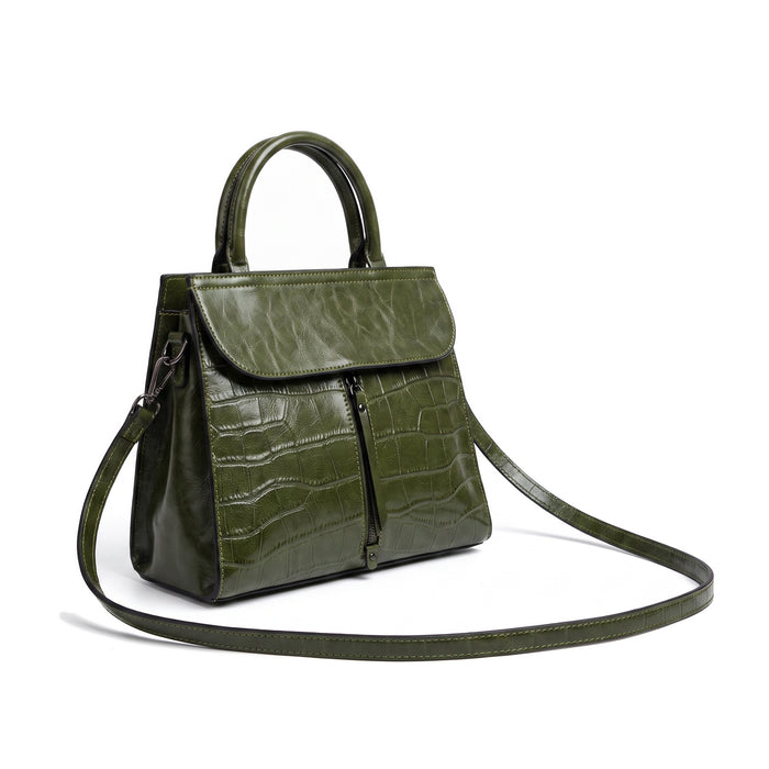 STONE Croc Leather Handbag in green
