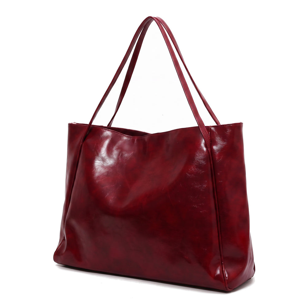 THEA Leather Slouchy Tote Bag in burgundy