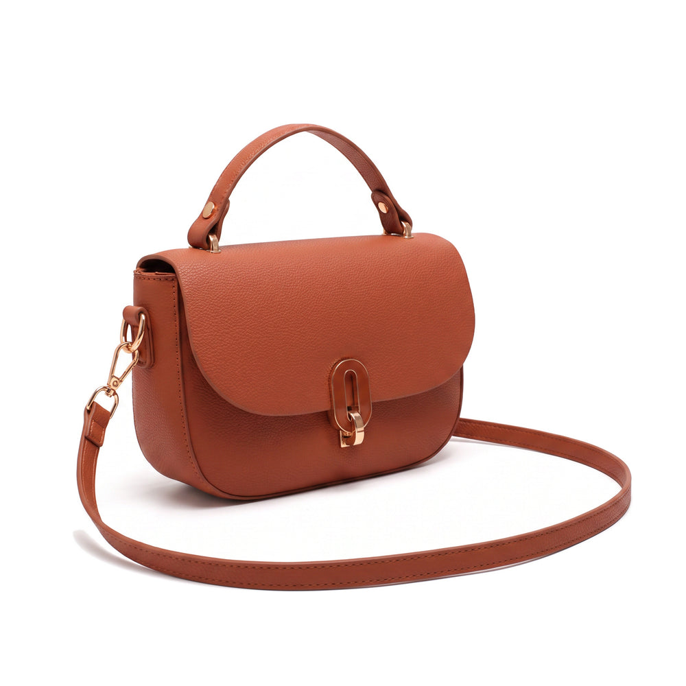 VERA Leather Saddle Handbag in cognac